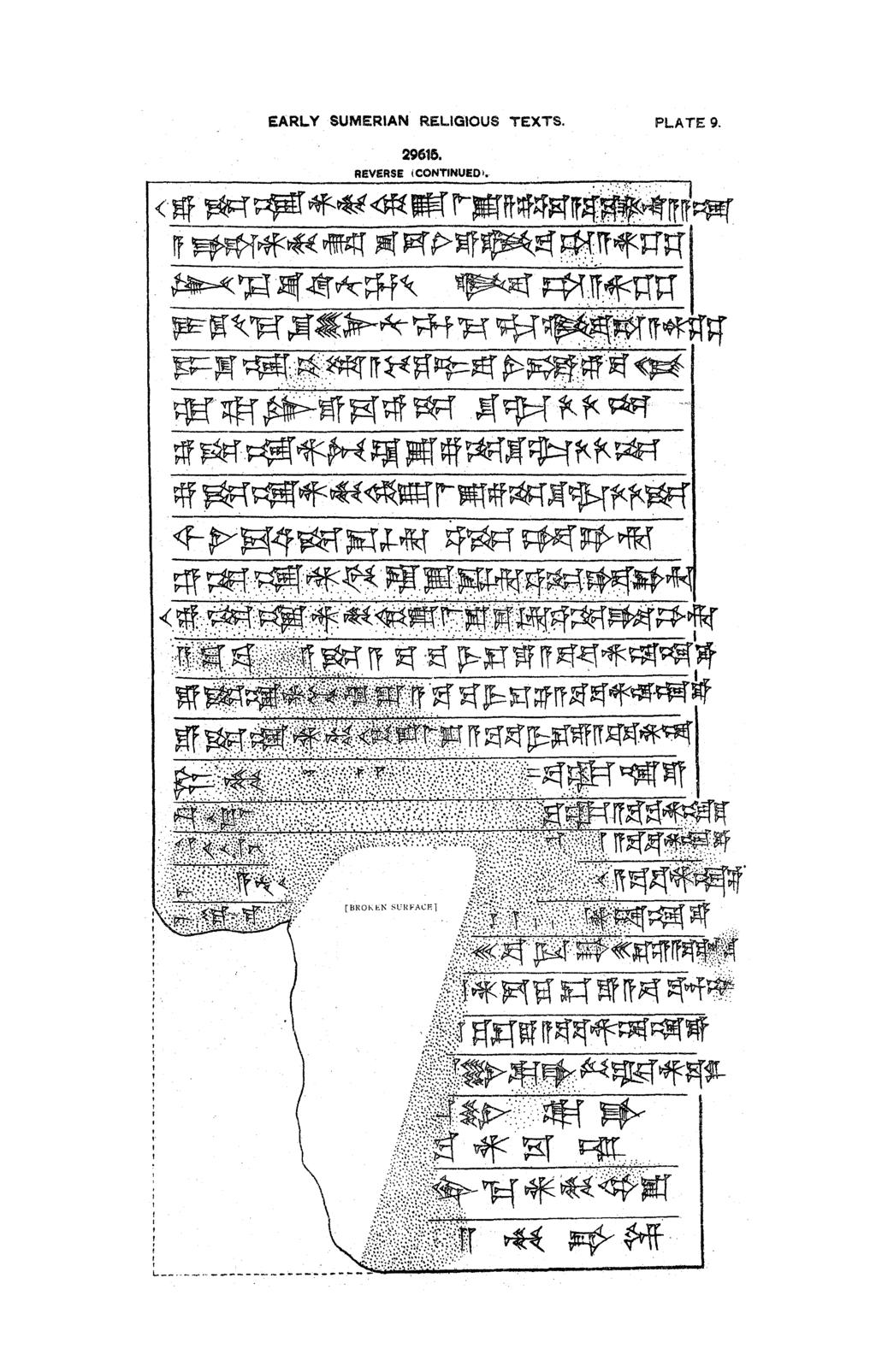 EARLY SUMERIAN RELIGIOUS TEXTS. PLATE 9.