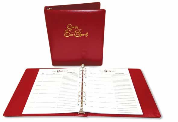 Parish Registers Guests of Our Church Register Binder The turned-edge binder includes a starter pack of 25 easyto-insert, double-sided register pages, held in place with seven silver-tone, one-snap