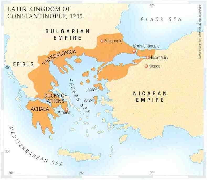 50 Year Catholic Rule of Orthodox Empire To finance crusade, Crusaders work for Venetians, trade rivals (enemies) of Byzantium 1204 Instead of attacking Muslims, Crusaders turn north and sack