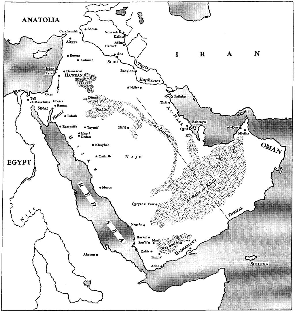 THE LINGUISTIC MAP OF PRE-ISLAMIC ARABIA Fig. 4. Sketch map of pre-islamic Arabia showing the east-west division used in this paper (map drawn by A. Searight). tirely ignorant of these.
