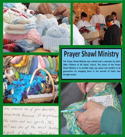 The Prayer Shawl Ministry reaches many folks through prayer and blesses them with a shawl, blanket, lap robe, chemo or baby hat. Items are supplied to GBMC, St.