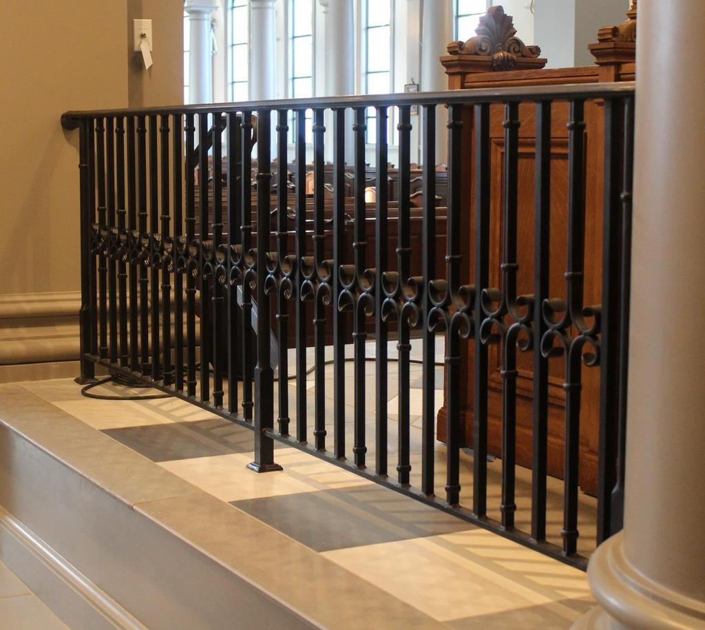 Custom Railings Decorative, hand-forged railing at the steps of the sanctuary and along