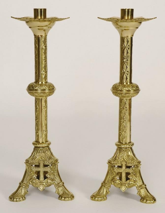 Our Lady Shrine Small Altar Candle Stands Antique brass stands for candles