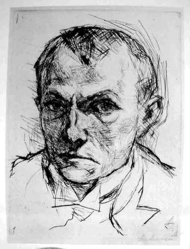 Self-Portrait, Drypoint, 1914. Beckmann is 30. September 14th, 1914. The die is cast. I am a volunteer medical orderly and will stay here. Hope to go along to Russia in about 14 days.