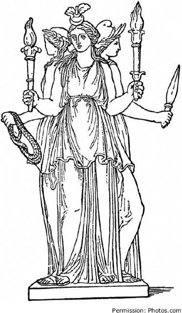 This Roman statue of Hecate shows the goddess in her usual form of three joined bodies.