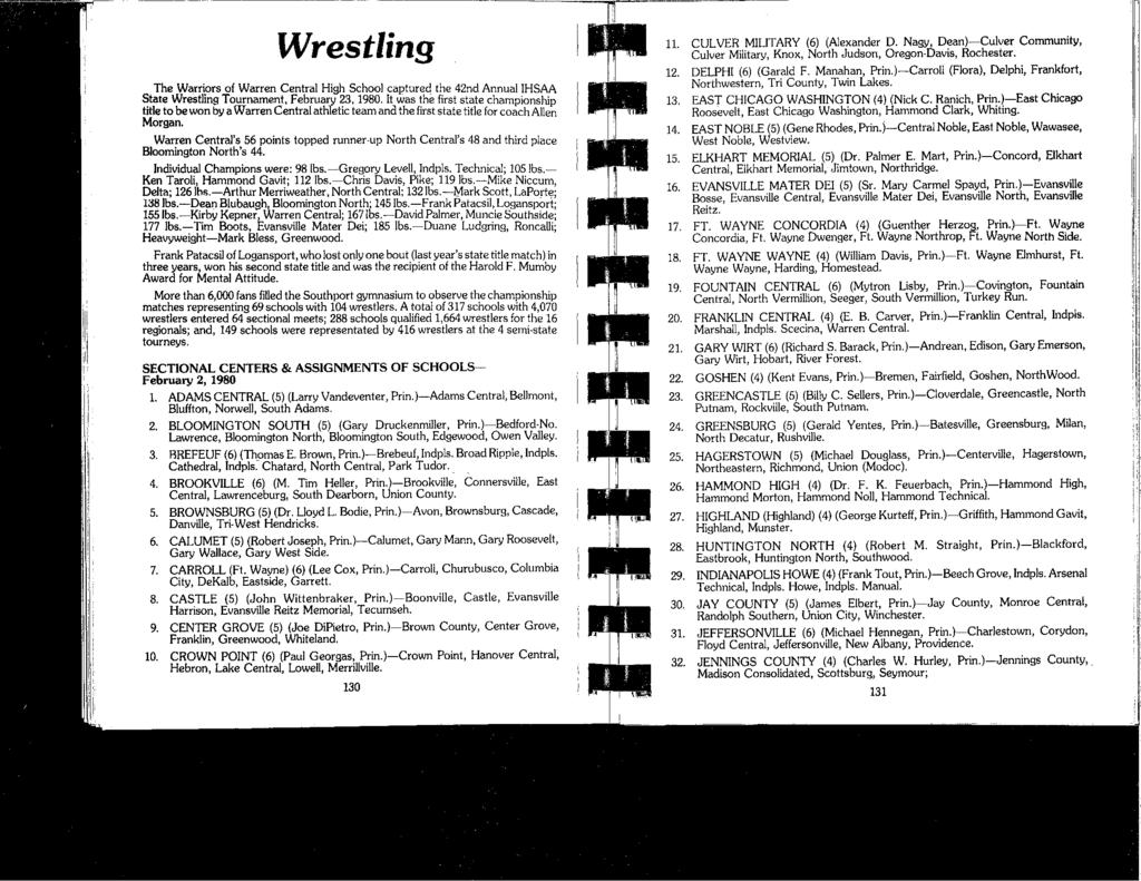 Wrestling JI. CULVER MILITARY (6) (Alexander D. Nagy, Dean)-Culver Community, Culver Mi!itary, Knox, North Judson, Oregon-Davis, Rochester.