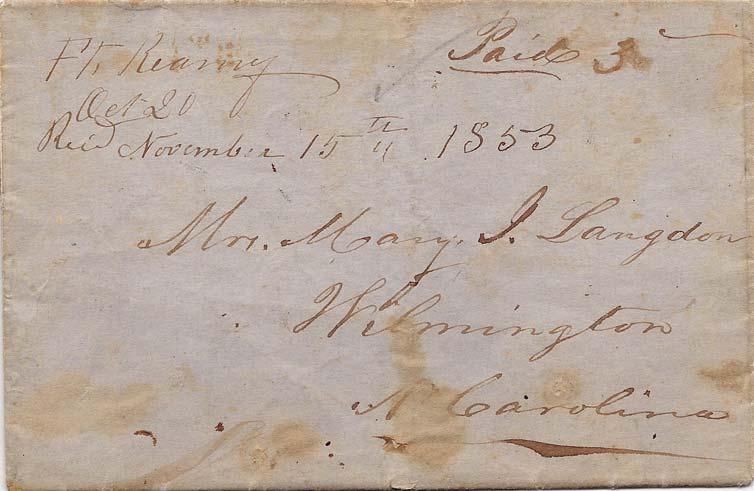 Forts Fort Kearney Ft Kearny Oct 20 (1853) manuscript postmark with Paid 3c on stampless cover with enclosed
