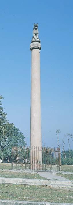 A similar kind of stone pillar, shown at the right, was erected in India during the reign of Ashoka in the third century B.C.E. (see Chapter 2) to commemorate events in the life of the Buddha.