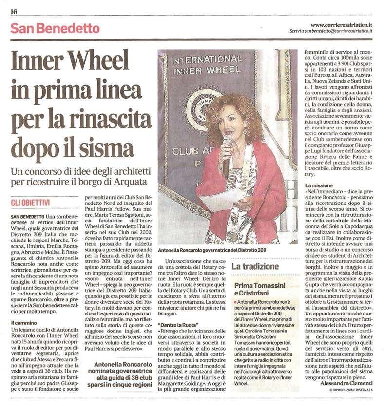 A SANBENEDETTESE LEADING THE INNER WHEEL The newspaper CORRIERE ADRIATICO dedicated this page to the Inner Wheel District