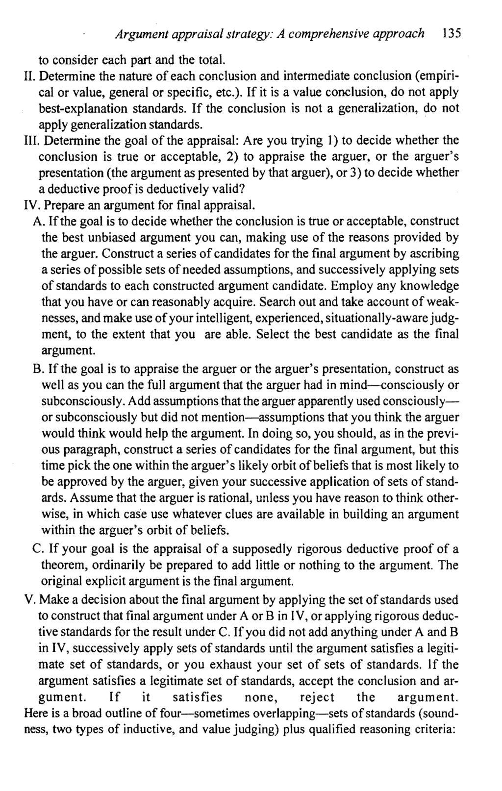 Argument appraisal strategy: A comprehensive approach 135 to consider each part and the total. II.