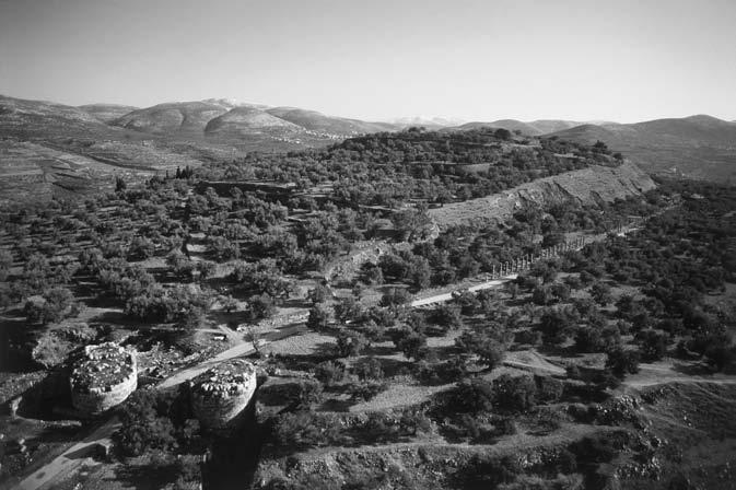 THE NORTHERN KINGDOM UNDER THE OMRIDE DYNASTY 93 Figure 24. Aerial view of Samaria, looking east, indicating the extent of the lower platform (courtesy of Dubi Tal, Albatross).