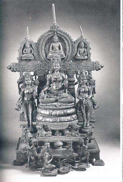 Altarpiece Sirpur The transcendental Buddha, Amitabha, flanked by two bodisattvas Vajrapani (thunderbolt) and Avalokiteshvara (lotus) instead of the Buddha as the