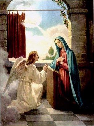 Hail Mary s & The First Joyful Mystery - The Angel Tells Mary (The Annunciation) O Lord Jesus, in this mystery in which the Angel Gabriel announces to the Blessed Virgin Mary your coming, help us to