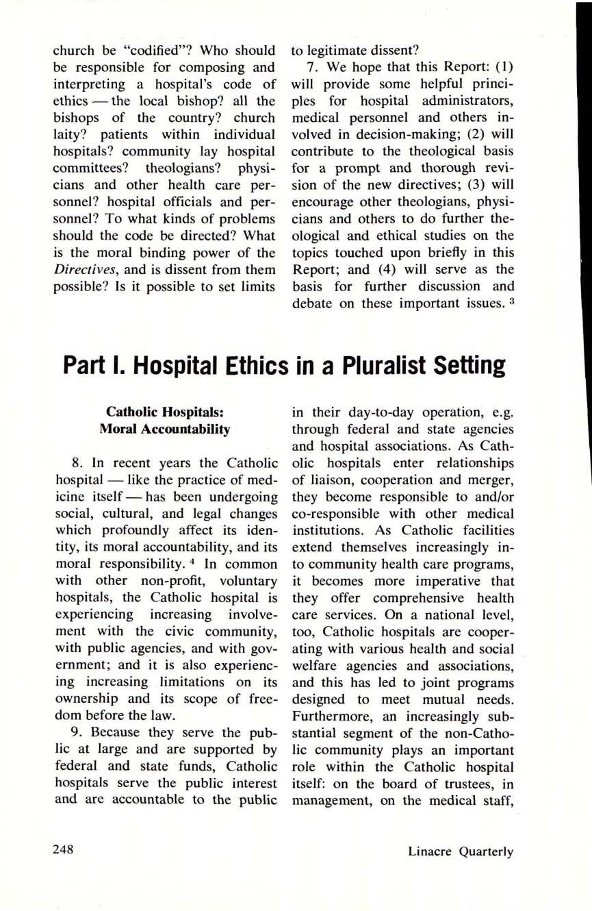 church be "codified"? Who should be responsible for composing and interpreting a hospital's code of ethics - the local bishop? all the bishops of the country? church laity?