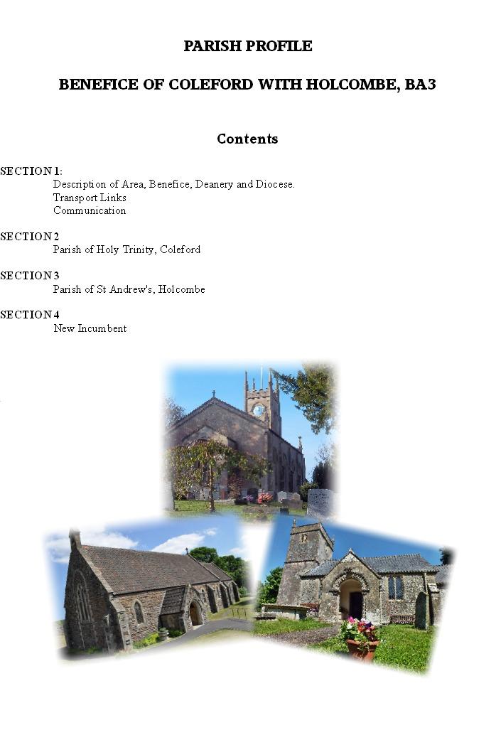 SECTION 1 Description of Area, Benefice, Deanery and Diocese Transport Links Communication SECTION 2 Parish of