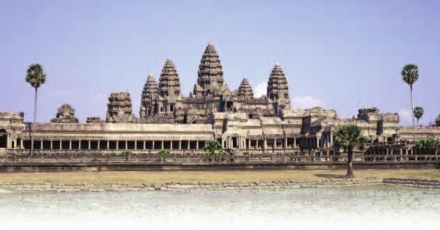 Angkor Wat, which is encircled by a three-mile (4.8-km) moat, is located in northern Cambodia at the site of the ruins of the old capital city of Angkor Thom.