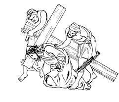 III STATION: JESUS FALLS FOR THE FIRST TIME Jesus was already badly wounded when he fell the first time. It must have hurt very much. Jesus got up and kept on going.
