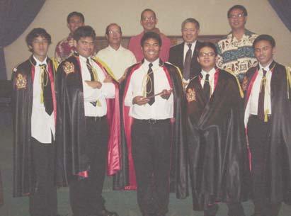 Dennis Ing, with our DeMolay boys in a recent initiation of a member Newly-installed as