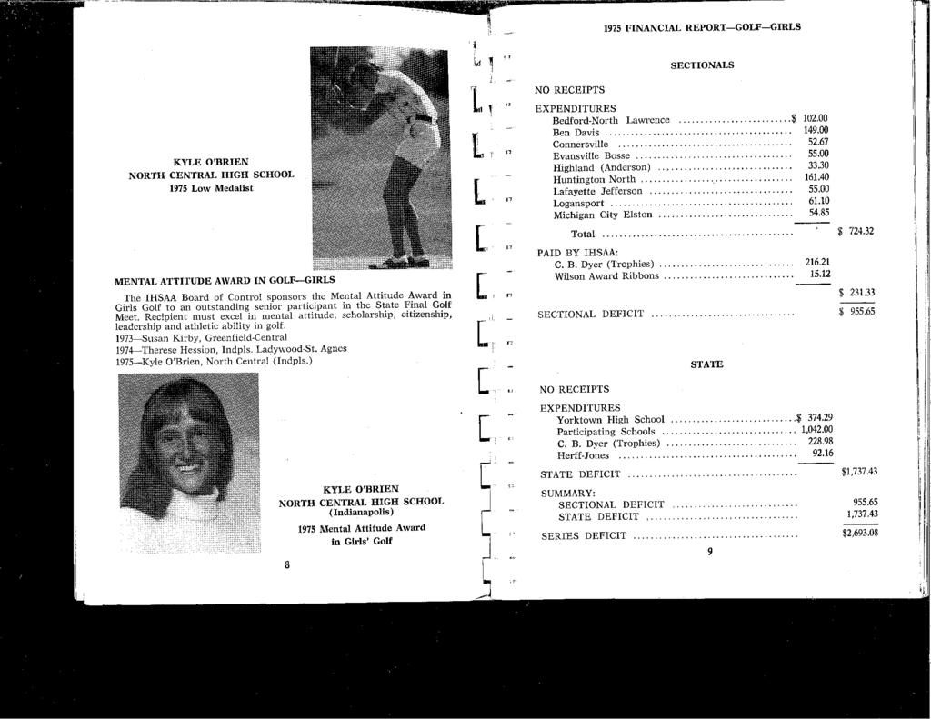 1111 i!i.-1 ~ 1975 FNANCAL REPORT-GOLF-GRLS SECTONALS KYLE OBREN NORTH CENTRAL HGH SCHOOL 1975 Low Medalist l.
