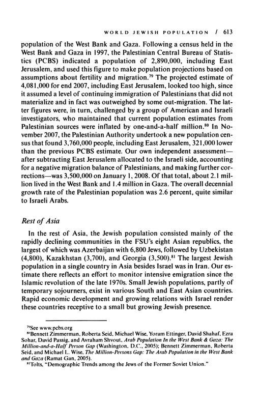 WORLD JEWISH POPULATION / 613 population of the West Bank and Gaza.