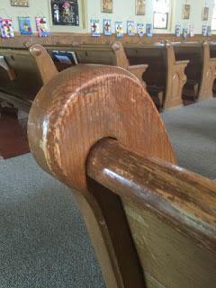One of the options we had was to replace all of the pews, but given that they appear to be original to our church (1892!) and that they are well made, we made the decision to have them re-finished.