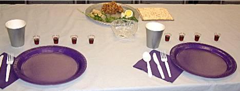 a hand towel Place Setting for Each Person In this place setting, the elements for the Seder are on a separate plate to be shared by two people.