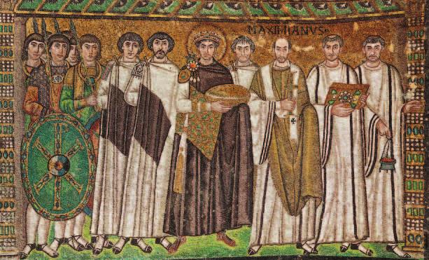 History & Art The Emperor Justinian, a mosaic from the A.D. 500s from Ravenna, Italy. What architectural landmark did Justinian build?