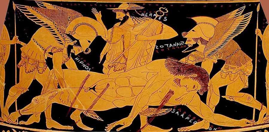 Image from the Euphronios Krater (a type of vase) formerly a prized possession of the Metropolitan Museum of Art, and recently repatriated by Italy, where it had been illegally stolen from an