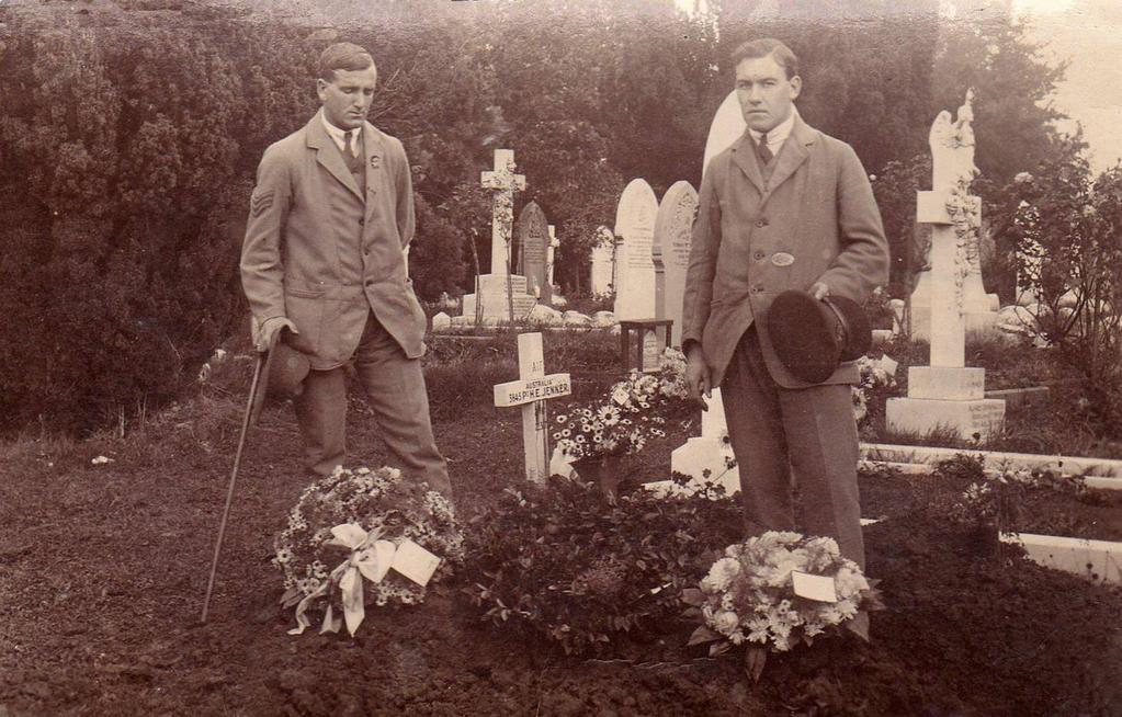 Photo of Pte H. E. Jenner s original wooden cross marking his grave in Gloucester Old Cemetery, Gloucestershire, England.