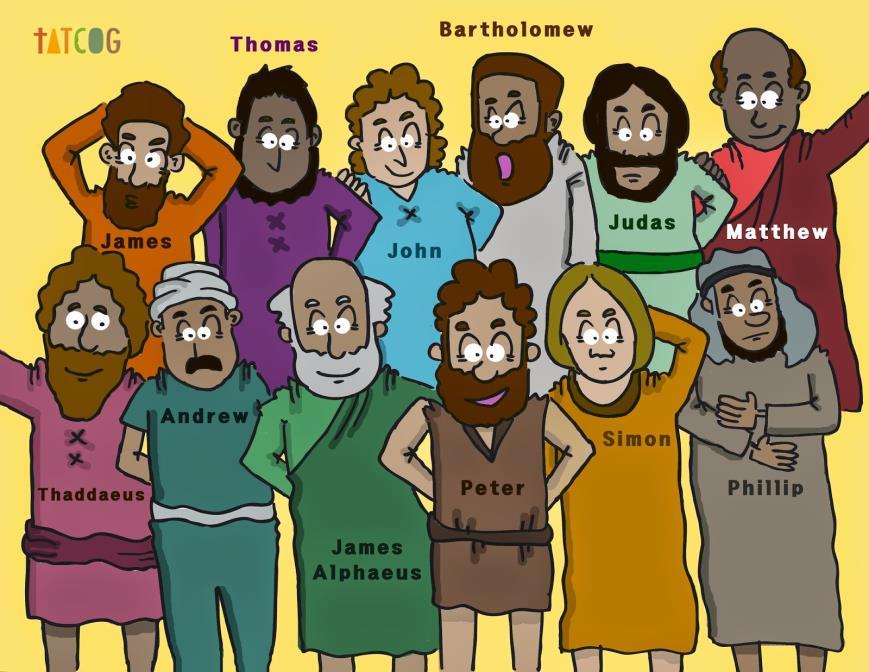 12 Apostles Twelve Apostles (sung to the tune 'Jesus Loves Me') Jesus called them one by one, Peter, Andrew, James and John, Next came Philip, Thomas too, Matthew and Bartholomew.