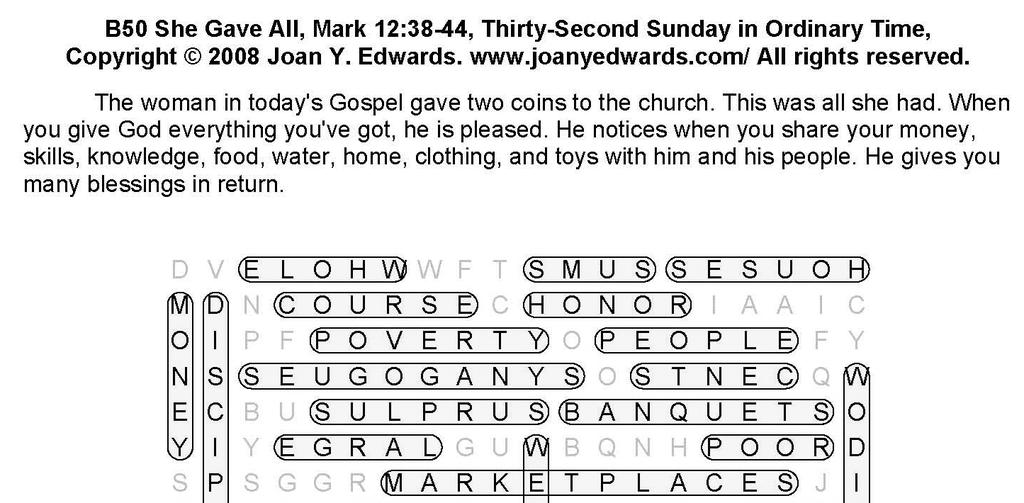 This week s Gospel puzzle Solution to last week s puzzle A Prayer for Thanksgiving Father all-powerful, Your gifts of love are countless and