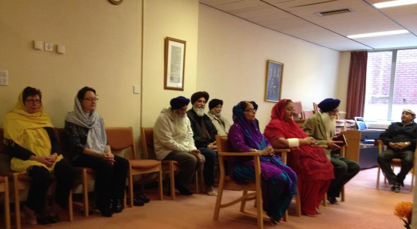 Parkash Sohal, Honorary Sikh Chaplain, together with representatives from the local Sikh community, along with Sharad Bhatt (Hindu Chaplain), Reverend Alison Coles (Chaplaincy Team Leader), and Linda