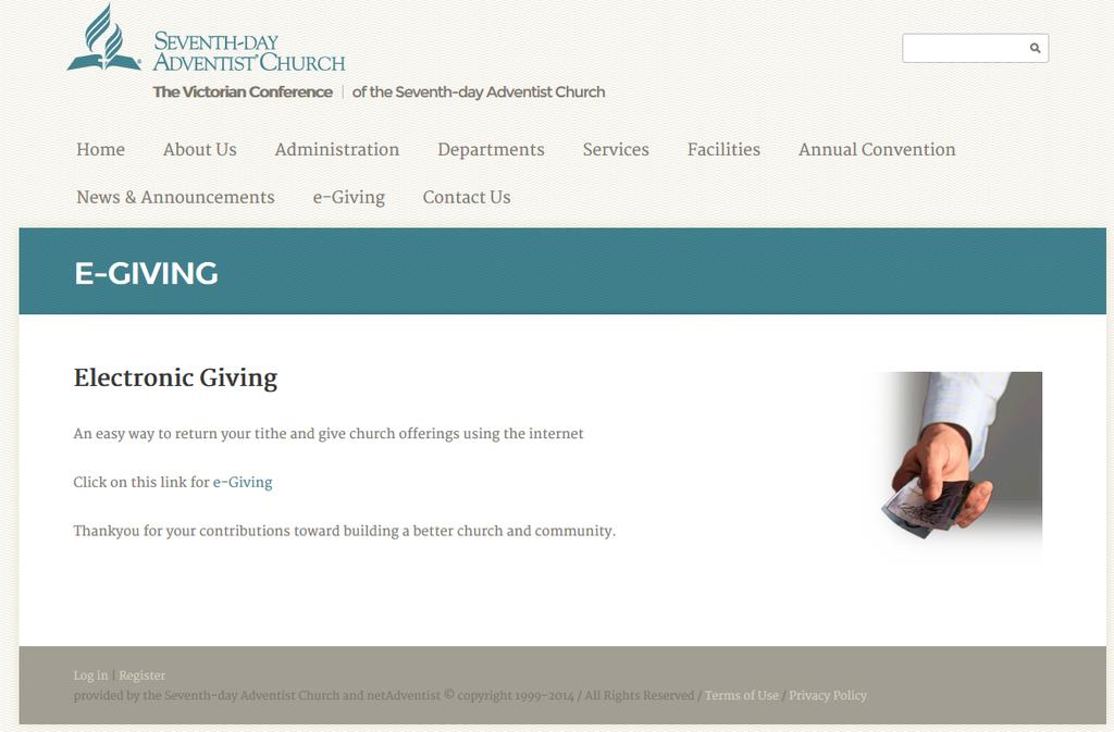 org.au and clicking on the egiving option, or alternatively can be accessed directly by going to https://egiving.org.au. If you have chosen going through the Victorian Conference website, the first step is to choose the e-giving tab.