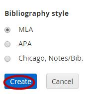 3 Select the readings to cite. Click Create bibliography. Result: The Bibliography style dialog box displays.