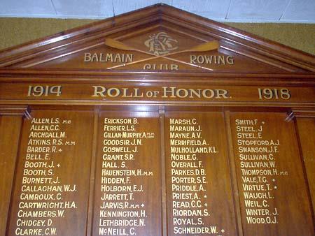 T. Virtue is remembered on the Balmain Rowing Club Roll of Honour, located in Balmain Rowing