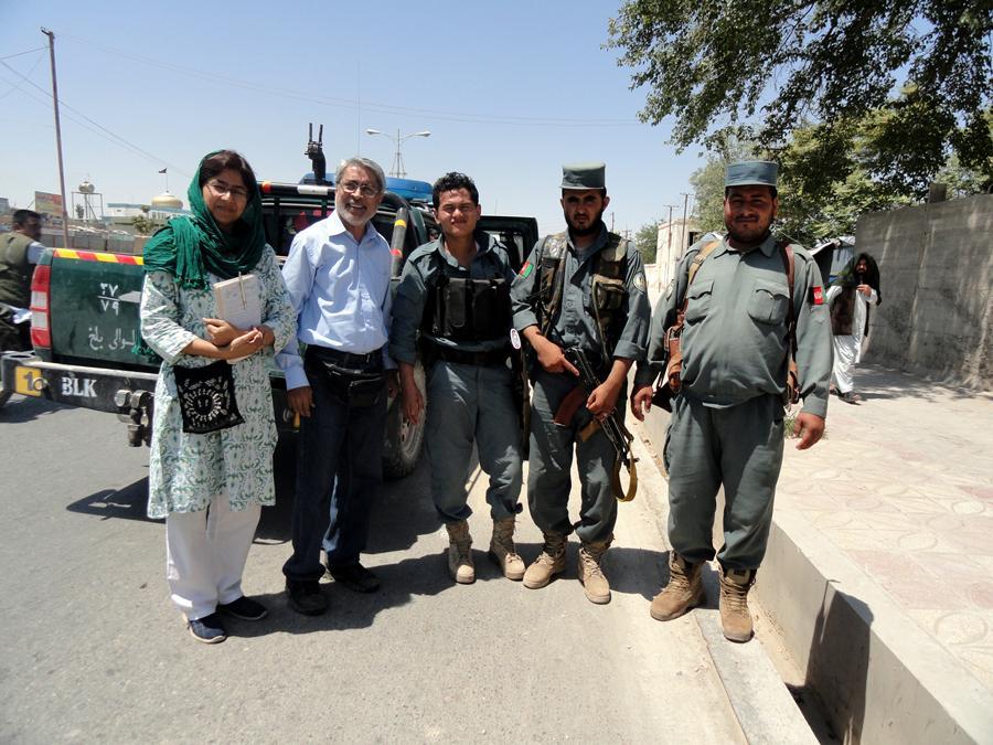 006 Art historian-photographer Benoy K Behl and researcher Sujata Chatterji with armed Afghan Police escort at Mazar-i-Sharif,