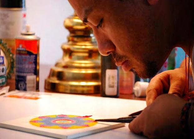 Sand painting is usually done according to rituals that reinforce the values integral to Tibetan Buddhism.