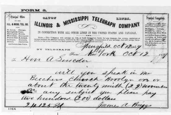 Lesson 2: Lincoln for President Briggs s Telegram to Abraham Lincoln Telegram, James A.