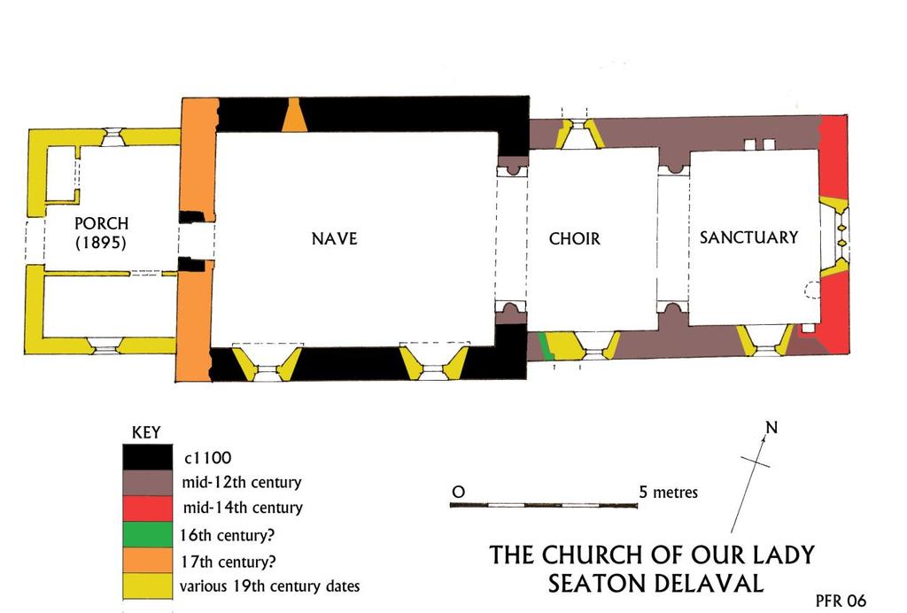 7 explain the difference in fabric between the west end and side walls of the nave; it is conceivable that the nave was shortened, the early west door being re-set 3, possibly from a more