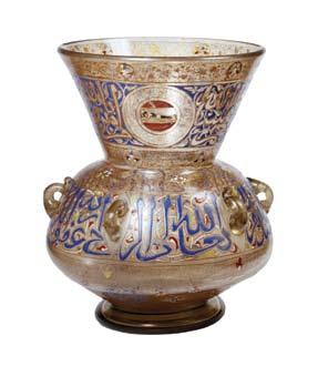 Glass lamps like this one would have been filled with oil and then lit. The lamps are often decorated with beautiful writing, called calligraphy.