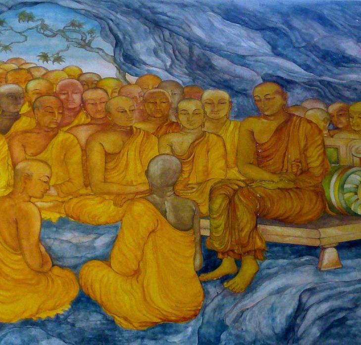 Buddhist Council Meetings 1. 543-479 B.C.E. (Rajaghgraha):500 individuals (Arahand Bhikkhus) meet and recite Buddha's teachings. Vinaya recitation by Ven.