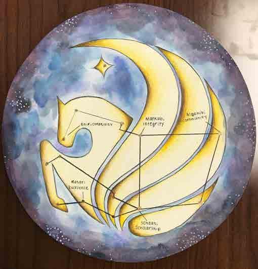 Artist: Jillian Cruickshank Title: Constellation Statement: In my piece ; Constellation, I believe that the UCF CREED is exemplified through the five brightest or most distinct stars that make up the
