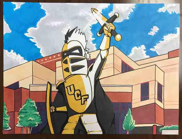 Artist: Harvey Perez Title: A knight in shining armor Statement: When given the task of symbolizing the UCF CREED, I chose not to pick a specific aspect, but rather the entirety of it and what can