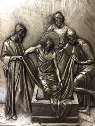 XIV. Fourteenth Station - Jesus is laid in the tomb When it was evening, there came a rich man from Arimathea, named Joseph, who also was a disciple of Jesus.