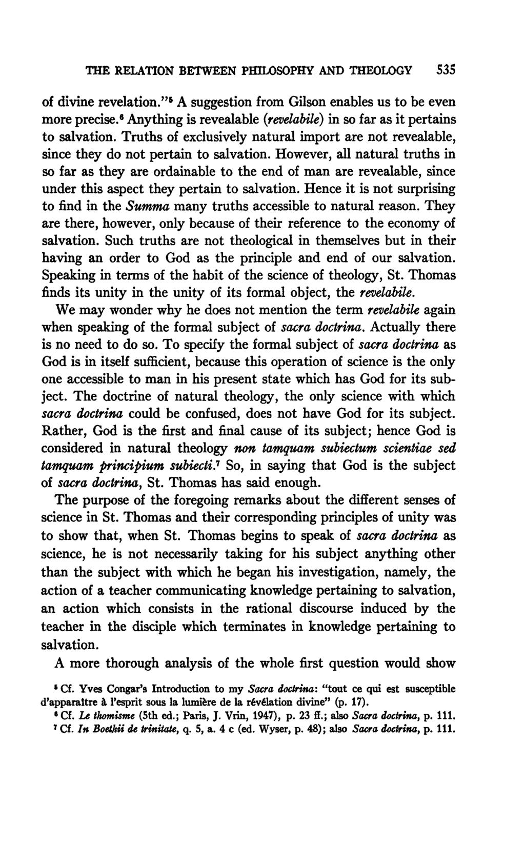 THE RELATION BETWEEN PHILOSOPHY AND THEOLOGY S3S of divine revelation." 6 A suggestion from Gilson enables us to be even more precise.