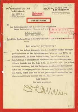 Profiles in History Historical Document Auction 63 146. Lammers, Hans. Typed letter signed ( Dr. Lammers ) as Chief of the Reich Chancellery under Adolf Hitler, 1 page (8.25 x 11.5 in.