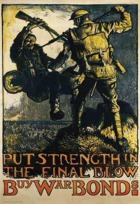 1915) A highly controversial British design by Frank Brangwyn due to its unsparing depiction of handto-hand combat, this two-sheet poster is nevertheless a lithographic tour de force.