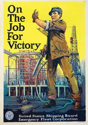 (1917) Another good production poster (by unknown artist), with a riveter giving a bring-it-on signal.