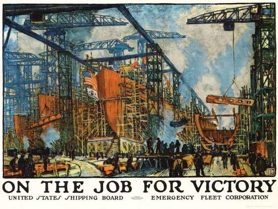 of the period. Linen-backed (29 x 39 in.; 737 x 990 mm.), very fine. $600 - $800 262. WWI On the Job for Victory U.S. Shipping Board poster.