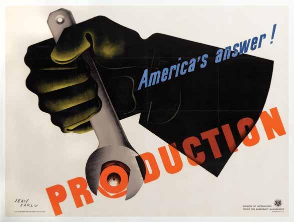 Profiles in History Historical Document Auction 63 311. WWII America s Answer, Production! Jean Carlu modernist poster.